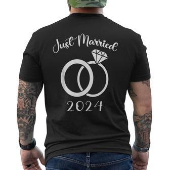Just Married 2024 Wedding Rings Matching Couple Newlyweds Men's T-shirt Back Print - Seseable
