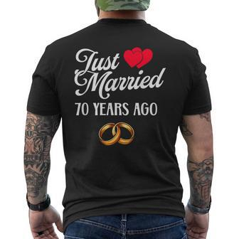 Just Married 70 Years Ago Couple 70Th Anniversary Men's T-shirt Back Print | Mazezy