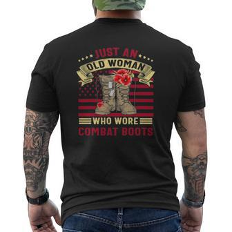 Just An Old Woman Who Wore Combat Boots Veteran Costume Mens Back Print T-shirt | Mazezy