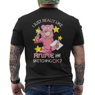 I Just Really Like Anime And Sketching Ok Anime N Girl Men's T-shirt Back Print - Monsterry CA