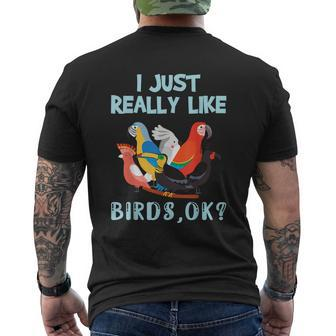 I Just Really Like Birds Ok Toucan Macaw Parrot Mens Back Print T-shirt - Thegiftio UK