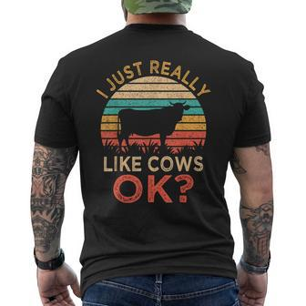 I Just Really Like Cows Ok Vintage Cow Farmer Men's T-shirt Back Print - Monsterry CA