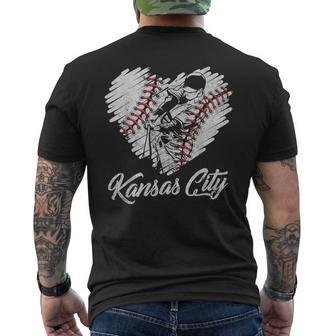 Kansas City Baseball Heart Distressed Vintage Baseball Fans Men's T-shirt Back Print - Monsterry