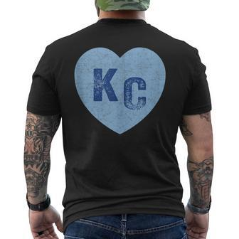 Kansas City Heart Kc Hearts I Love Kc Letters Blue Vintage Men's T-shirt Back Print - Monsterry
