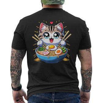 Kawaii Cat Japanese Anime Manga Cat Ramen Men's T-shirt Back Print | Mazezy