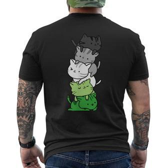 Kawaii Cat Pile Aromantic Pride Men's T-shirt Back Print - Monsterry