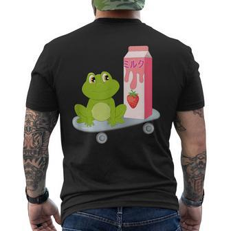 Kawaii Cute Frog On Skateboard With Strawberry Milk Men's T-shirt Back Print - Monsterry