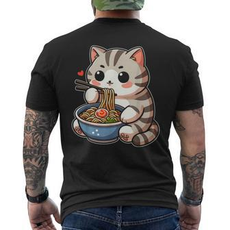 Kawaii Graphic Japanese Anime Manga Cat Ramen Aesthetic Men's T-shirt Back Print | Mazezy UK