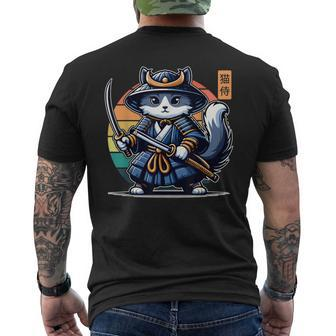 Kawaii Graphic Japanese Anime Manga Samurai Ninja Cat Men's T-shirt Back Print | Mazezy CA
