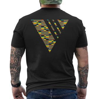 Kente Geometric Triangle With Stripes African Pattern Men's T-shirt Back Print - Monsterry