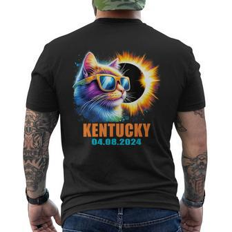 Kentucky Total Solar Eclipse 2024 Cat With Eclipse Glasses Men's T-shirt Back Print | Mazezy