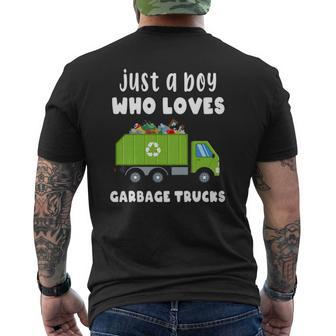 Kids Just A Boy Who Loves Garbage Trucks Mens Back Print T-shirt | Mazezy