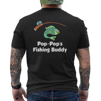 Kids Pop Pop's Fishing Buddy Grandson Or Granddaughter Fish Mens Back Print T-shirt | Mazezy