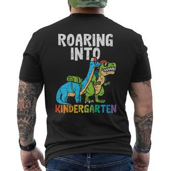 Kids Roaring Into Kindergarten Dinosaurs Trex First Day Of Boys Mens Back Print T-shirt - Thegiftio UK