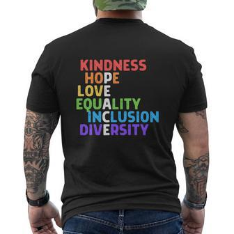 Kindness Peace Equality Inclusion Diversity Human Rights Mens Back Print T-shirt - Thegiftio UK