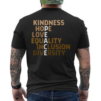 Kindness Peace Equality Inclusion Diversity Melanin Blm Men's T-shirt Back Print - Monsterry