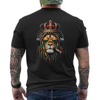 King Rasta Reggae Rastafarian Music Headphones Lion Of Judah Men's T-shirt Back Print | Mazezy AU