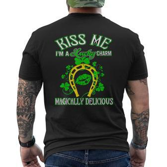 Kiss Me I'm A Lucky Charm Magically Delicious Shamrock Mens Back Print T-shirt - Thegiftio UK