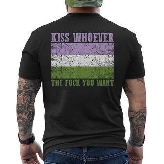 Kiss Whoever The F You Want Genderqueer Pride Flag Lgbtq Men's T-shirt Back Print - Monsterry UK