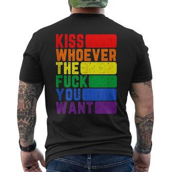 Kiss Whoever The F You Want Lgbtq Gay Lesbian Awareness Men's T-shirt Back Print - Monsterry