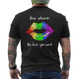 Kiss Whoever The Fuck You Want Vintage Lgbt Rainbow Men's T-shirt Back Print - Monsterry