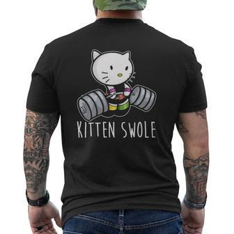 Kitten Swole Cat Powerlifting Weightlifting Gym Training Mens Back Print T-shirt | Mazezy