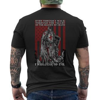 Knight Templar American Flag I Will Fear No Evil Psalm 234 Men's T-shirt Back Print - Monsterry