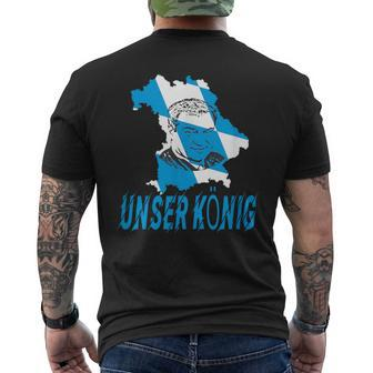 Königliches Porträt Kurzärmliges Herren-T-Kurzärmliges Herren-T-Shirt Schwarz mit Blauem Druck – Unser König - Seseable