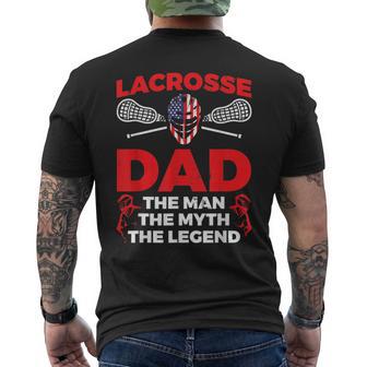 Lacrosse Dad Legend American Flag Lax Father Men's T-shirt Back Print - Monsterry