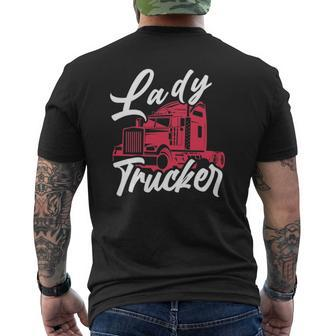 Lady Trucker 18 Wheeler Freighter Truck Driver Mens Back Print T-shirt | Mazezy