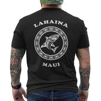 Lahaina Maui Vintage Retro Tribal Shark Vacation Men's T-shirt Back Print - Monsterry