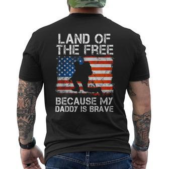 Land Of The Free Because My Daddy Is Brave Military Child Men's T-shirt Back Print - Monsterry AU