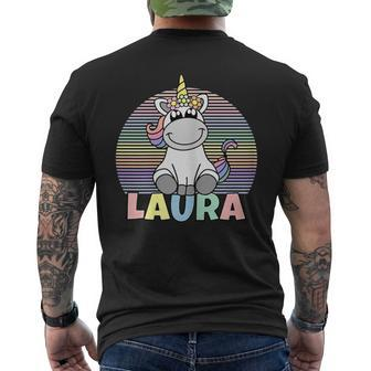 Laura Name Vorname Einhorn Regenbogen Personalisiert T-Shirt mit Rückendruck - Seseable