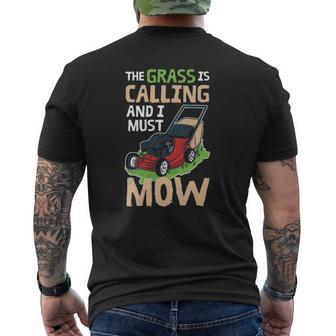 Lawn Mower Gardener Dad Mens Back Print T-shirt | Mazezy