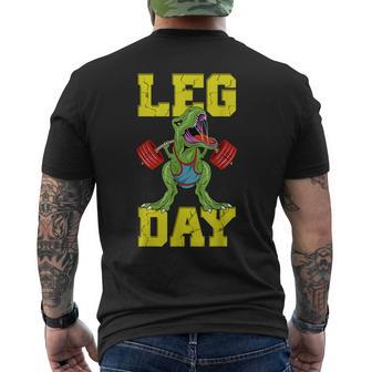 Leg Day Dinosaur Weight Lifter Barbell Training Squat Men's T-shirt Back Print - Monsterry