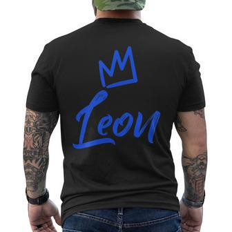Leon The King Blue Crown & Name For Called Leon Men's T-shirt Back Print - Seseable