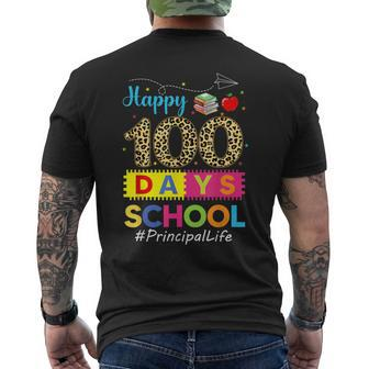 Leopard 100Th Day Of School Principal Life 100 Days Smarter Men's T-shirt Back Print - Monsterry