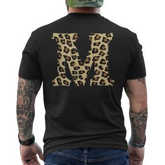 Leopard Cheetah Print Letter M Initial Rustic Monogram Men's T-shirt Back Print - Monsterry