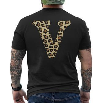 Leopard Cheetah Print Letter V Initial Rustic Monogram Men's T-shirt Back Print - Monsterry CA