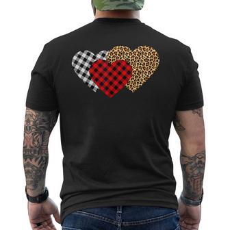 Leopard Heart Buffalo Plaid Heart Valentine Day Men's T-shirt Back Print - Monsterry UK