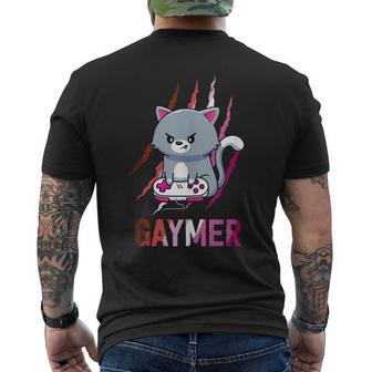 Lesbian Gaymer Geek Pride Lgbt Video Game Lovers Cat Men's T-shirt Back Print - Monsterry
