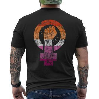 Lesbian Pride Flag Feminist Vintage Lesbian Flag Men's T-shirt Back Print - Monsterry