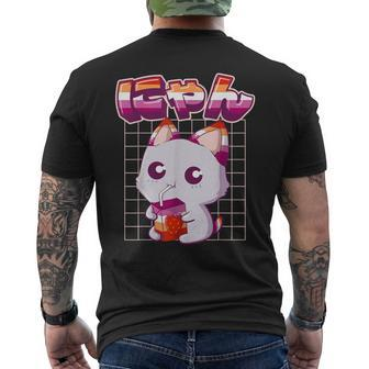 Lesbian Pride Gay Kawaii Cat Strawberry Milk Lesbian Flag Men's T-shirt Back Print - Monsterry DE