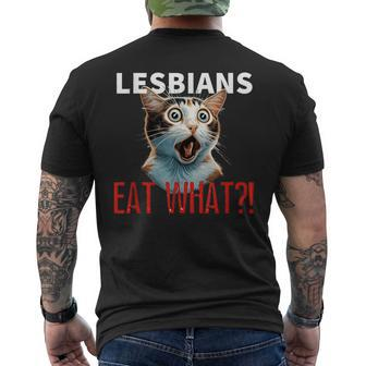 Lesbians Eat What Gay Cat Lesbian Cat Pride Ally Pride Month Men's T-shirt Back Print - Seseable