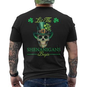 Let The Shenanigans Begin Skeleton Saint Patricks Day Men's T-shirt Back Print - Monsterry CA