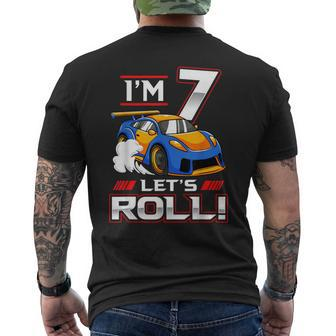 Let's Roll Race Car 7Th Birthday 7 Year Old Boy Racing Men's T-shirt Back Print - Monsterry