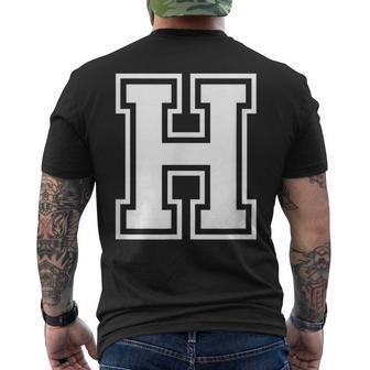 Letter H Name Initial Varsity Alphabet Monogram Men's T-shirt Back Print - Seseable