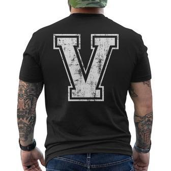 Letter V Uppercase Alphabet Initial School College Varsity Men's T-shirt Back Print - Seseable