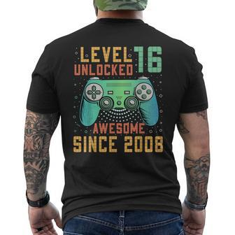 Level 16 Unlocked 16Th Birthday 16 Year Old Gamer Bday Men's T-shirt Back Print - Seseable