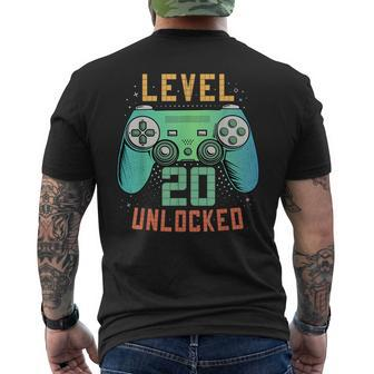 Level 20 Unlocked 20Th Birthday Gamer 20 Year Old Male Men's T-shirt Back Print - Seseable